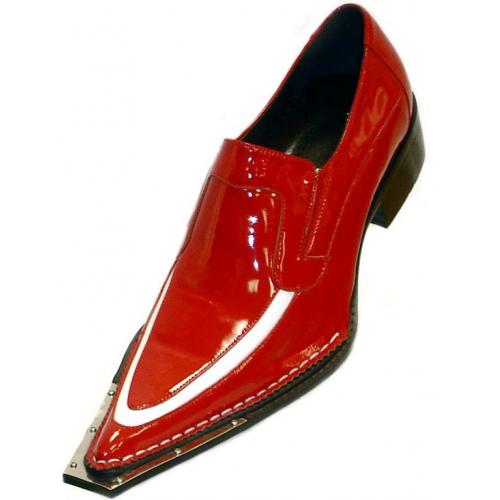 Fiesso Red /  White Genuine Leather Loafer Shoes With Metal Tip FI6203